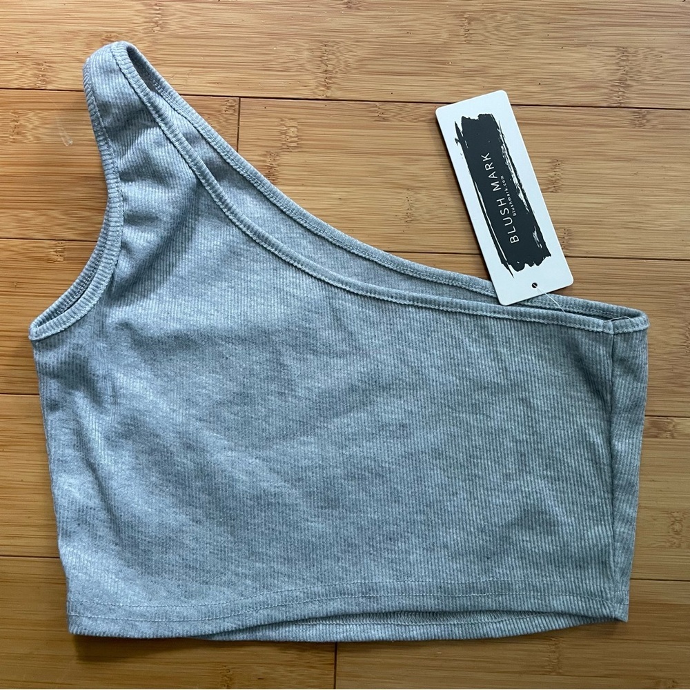 Blush Mark Womens‎ One Shoulder Cropped Bandeau Top Gray Medium